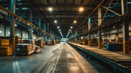 Obraz premium Spacious Warehouse with Conveyor Belts