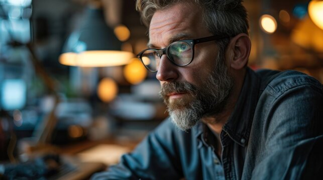 Senior Graphic Designer Pondering at Desk