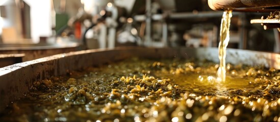 Greek olive oil extraction process. - obrazy, fototapety, plakaty