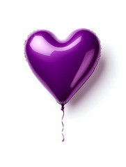 Purple heart-shaped balloon cinematic photo on a white background. High-resolution