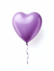 Purple heart-shaped balloon cinematic photo on a white background. High-resolution