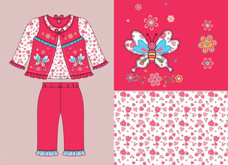 Textile clothing for children's clothing suit vector colored illustration