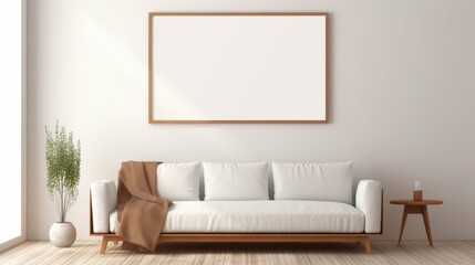 Fototapeta premium Minimalist Living Space with Brown Couch and White Frame