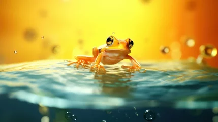 Keuken spatwand met foto Close Up of a Frog on a Leaf Above Water © sitifatimah