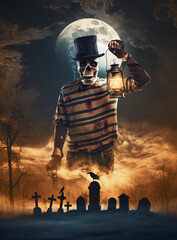 Horror monster and cemetery poster