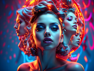 Identity disorders, mental illness, dissociation from reality. Schizophrenia, Mental health awareness, banner. Artistic illustration.