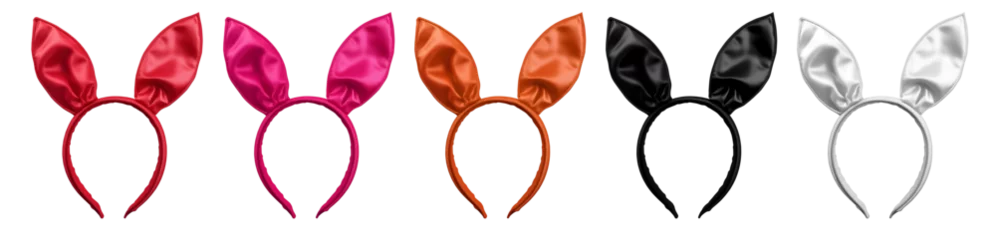 Foto op Aluminium Set of satin silk red pink brown orange black white bunny rabbit hare ears headband headgear on transparent background cutout, PNG file. Many different colours. Mockup template for artwork design  © Sandra Chia