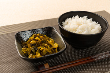 高菜漬け　刻み　ご飯セット　Pickled mustard greens, chopped, and rice set