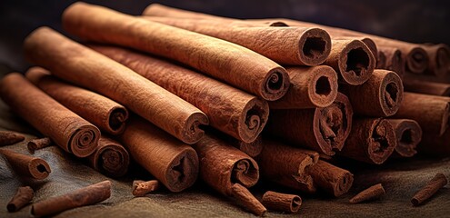 close-up photo of a pile of dry cinnamon. generative AI