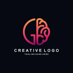 Great Brain Line Logo Letter G on Black Background