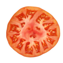 Natural organic village tomato on white background, single half raw tomato, isolated background, clipping path,