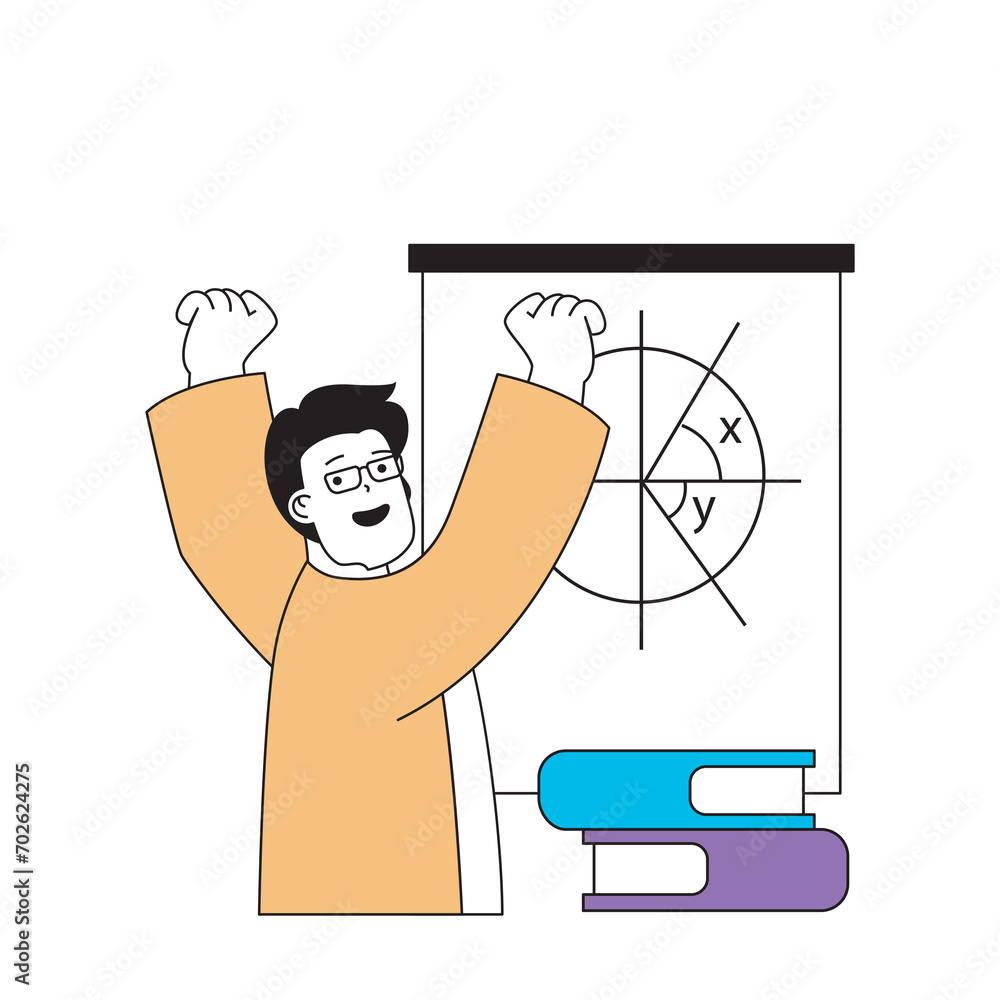 Leinwandbilder education concept with cartoon people in flat design for web. student reading book or textbook and s