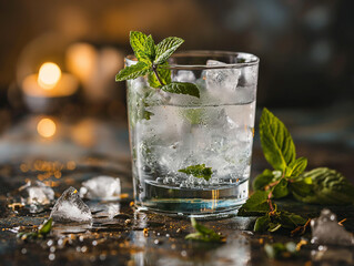 A Refreshing Gin and Tonic with Rocky Ice Cubes