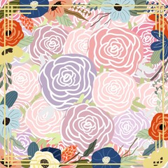 Seamless floral pattern with roses and leaves. 