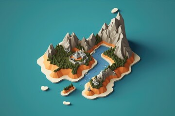 flat design 3d blank map of island with topography area