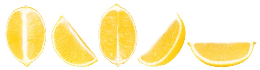 Set of cut lemons isolated on transparent background.