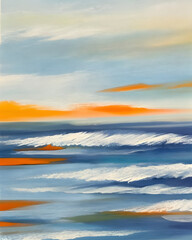 Colorful coastal scenery background painted in watercolor