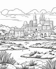 coloring page nigeria, sketch of the town in the city