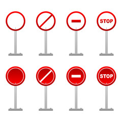Set prohibited sign pole icon vector design