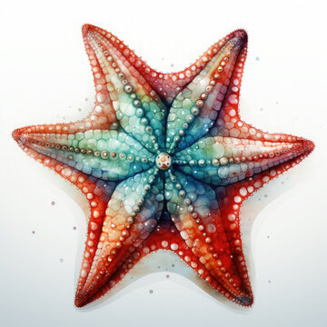 Watercolor Colorful Starfish Illustration, Generative Ai