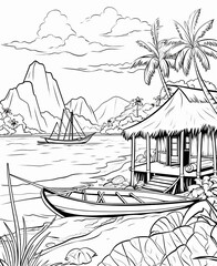 coloring page philiphine, hut on the beach