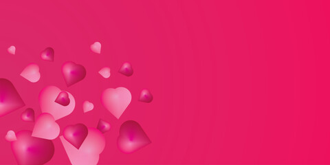 The red background design with three-dimensional hearts is suitable for a romantic theme