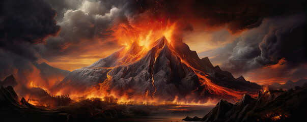 Vulcano eruption with red hot lava