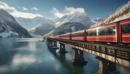 Train crossing over the bridge - obrazy, fototapety, plakaty