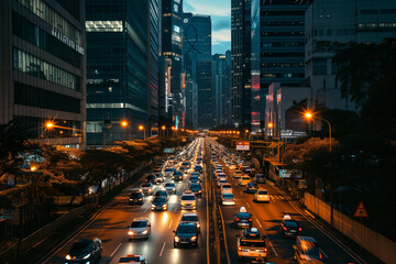 Evening rush hour traffic in city