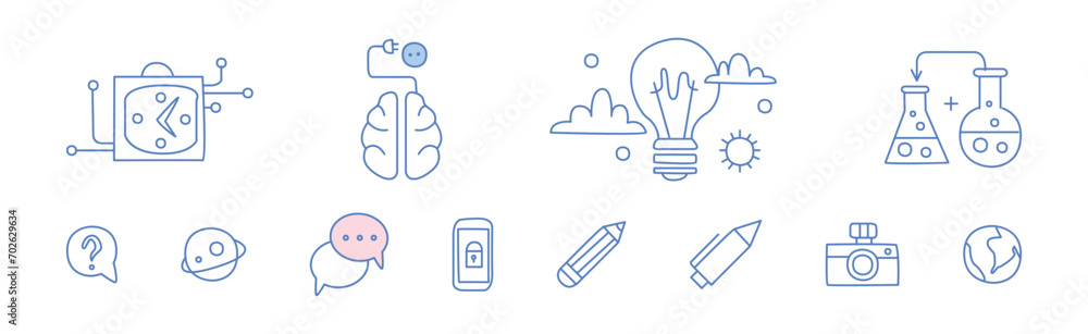 Poster simple creative process line icon and object vector set