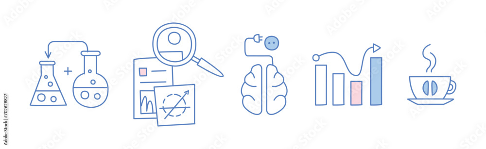 Poster simple creative process line icon and object vector set