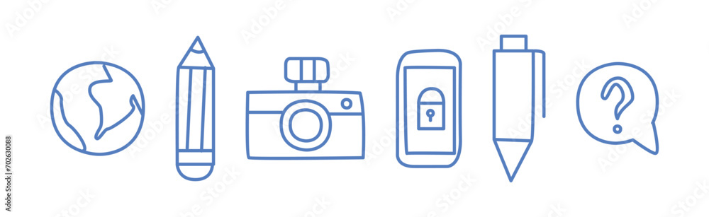 Poster simple creative process line icon and object vector set