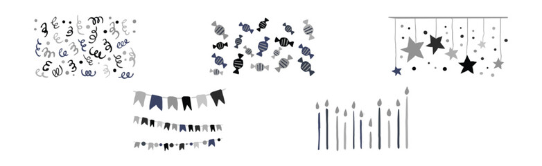 Festive Holiday Party Doodle Cute Element Vector Set
