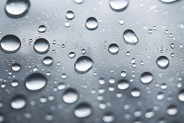Black and white, drops of water on the window, on grey surface
