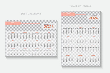 Wall and Desk calendar Template 2024 - obrazy, fototapety, plakaty