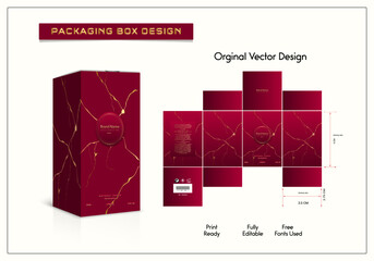 Luxury Packaging box design with Box dies line, 3d Box Mockup, icon, frames and Design elements, 3d Illustration, and Vector design Template.