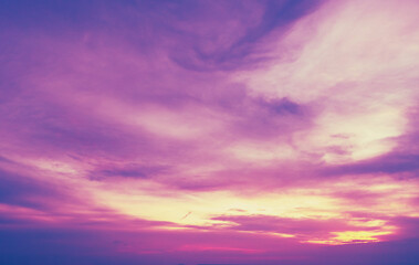 Colorful cloudy sky at sunset. Gradient color. Sky texture. Abstract nature background