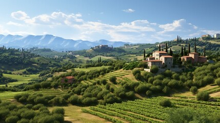 Italian Vineyard Landscape - obrazy, fototapety, plakaty