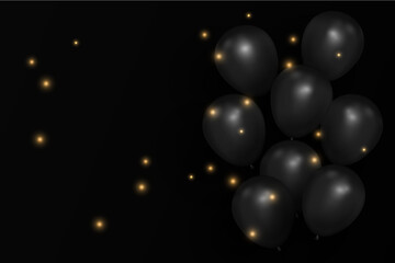 black background with balloons and golden light