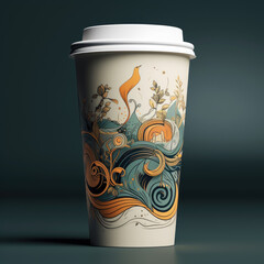 Beautiful paper cup of coffee design, light colours