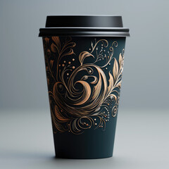 Beautiful paper cup of coffee design, dark colours