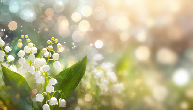 muguet f&ecirc;te du travail, 1er mai, brin et bouquet de muguet avec fleur