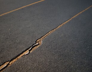 Fototapeta premium crack on the asphalt from an earthquake, top view