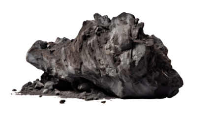 Piece of smoldering coal isolated on transparent and white background.PNG image.