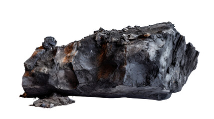 Fototapeta premium Piece of smoldering coal isolated on transparent and white background.PNG image.