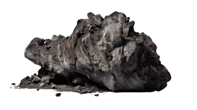 Piece of smoldering coal isolated on transparent and white background.PNG image.
