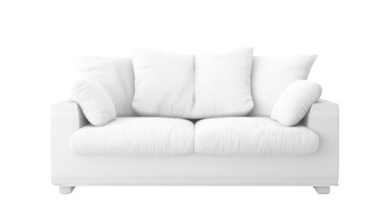 Fototapeta premium Modern sofa white fabric isolated on transparent and white background.PNG image.