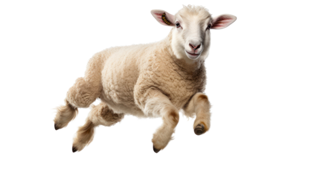 Little sheep jumping in the air isolated on white background 