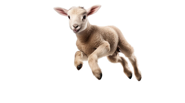 Little sheep jumping in the air isolated on white background 
