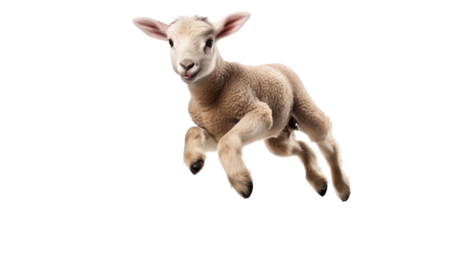 Little sheep jumping in the air isolated on white background 